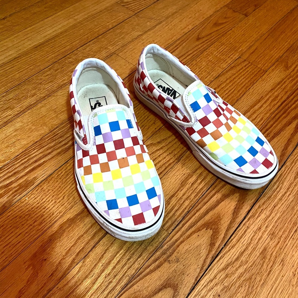 rainbow checkerboard vans